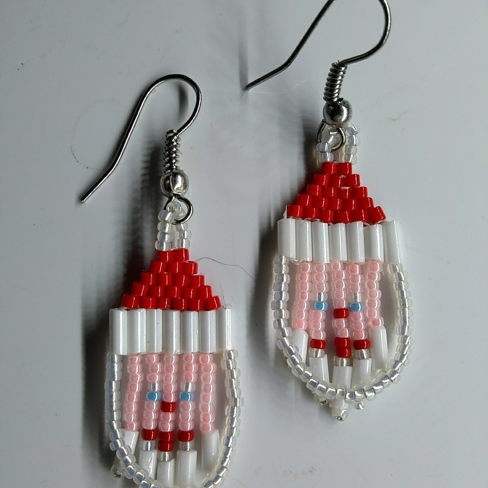 Artisan Christmas Holiday Santa Beaded Earrings